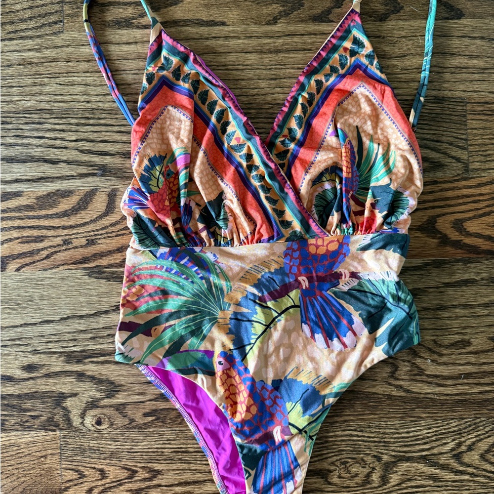 FARM Rio Tropical Parrot Print One-Piece Swimsuit - Pink, Orange, Blue, Green